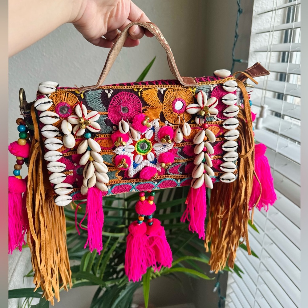 Boho Banjara Embellished Bag with shells and fringes|Sling Bag